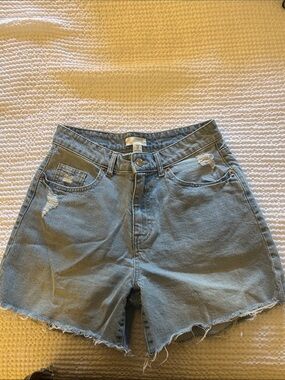 H&M Light Blue Distressed High-Rise Denim Shorts